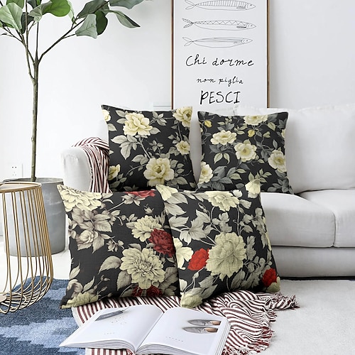 

Vintage Floral Double Side Pillow Cover 4PC Soft Decorative Square Cushion Case Pillowcase for Bedroom Livingroom Sofa Couch Chair