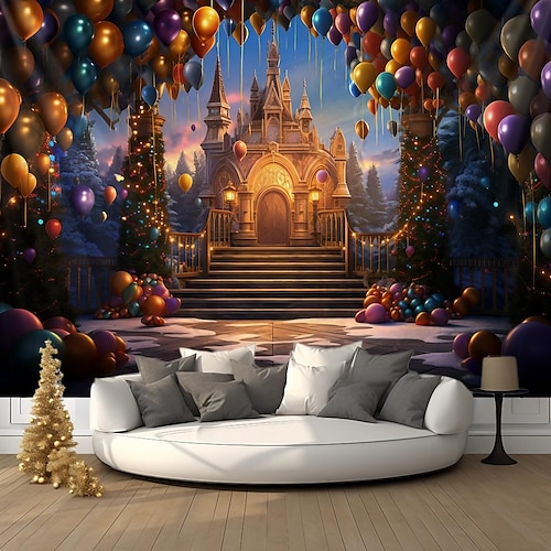 

Weihnachten-Schloss hängender Wandteppich, Wandkunst, großer Weihnachts-Wandteppich, Wanddekoration, Fotografie, Hintergrund, Decke, Vorhang, Zuhause, Schlafzimmer, Wohnzimmer, Dekoration