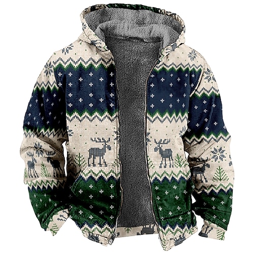 

Noël Pardessus Sweat à capuche zippé Imprime Poche avant Art graphique Pardessus Pour Homme Femme Unisexe Adulte Estampage à chaud 100 % Polyester Soirée