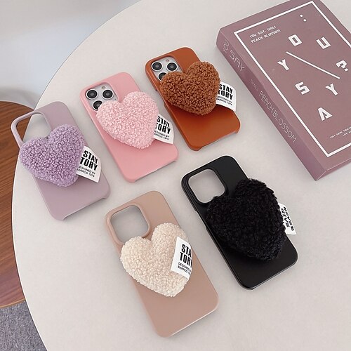 

Phone Case For iPhone 15 Pro Max Plus iPhone 14 13 12 11 Pro Max Plus Back Cover Shockproof Heart TPU Plush PU Leather