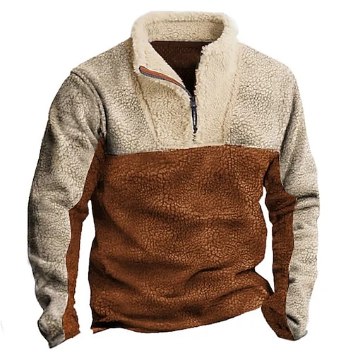 

Homme Sweat shirt Sweat-shirt quart de fermeture éclair Marron Demi fermeture éclair Bloc de couleur Patchwork Sport Loisir du quotidien Vacances Vêtement de rue Décontractées Polaire fine Automne