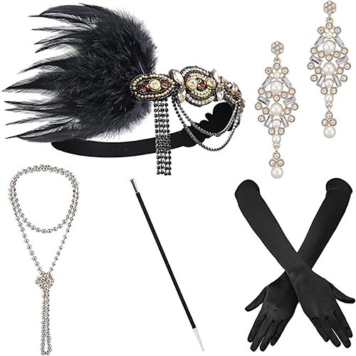 

Conjunto de accesorios del Gran Gatsby de los años 20 para mujer, diadema con tocado estilo flapper