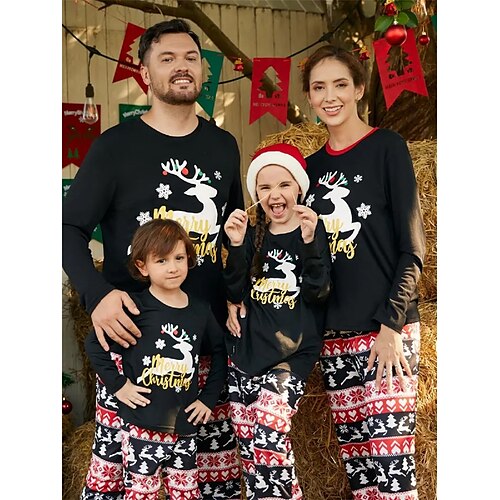 

Papai Noel Rena Pijamas de Natal Familiar Vestuário de Noite Homens Mulheres Para Meninos Para Meninas Roupas combinando para a família Natal Ano Novo Noite de Natal Crianças Adulto Home Wear