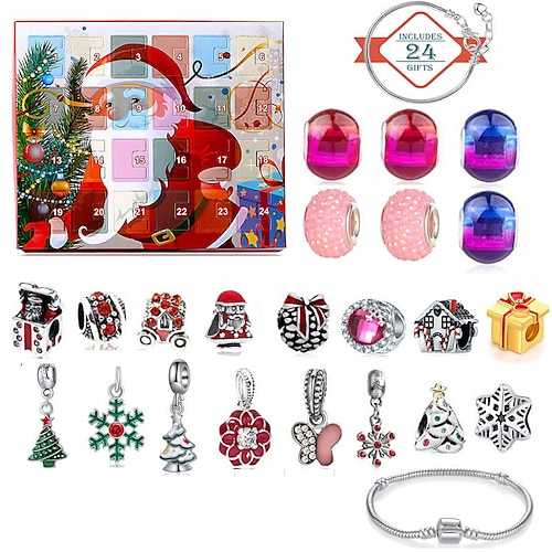 

Christmas Advent Calendar 2023 Xmas Gift Countdown Bracelets Making Kit 24 Days Christmas Gift DIY Charm Beads and Bracelets for Girls Women Kids