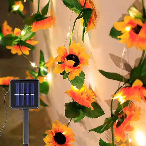 

Luces de cadena de hadas de ratán de girasol solar 8 modos de iluminación 2m 20leds ip65 luces de jardín impermeables al aire libre Navidad boda fiesta de cumpleaños patio balcón decoración de patio