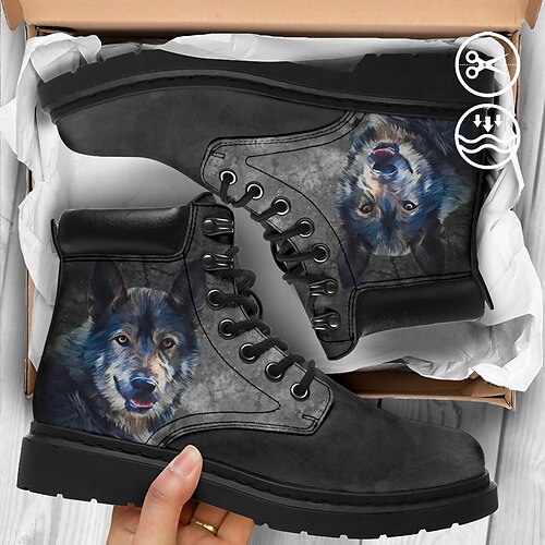 

Men's Wolf Watercolor Graphic Print Comfort Large Size Lace Up Booties