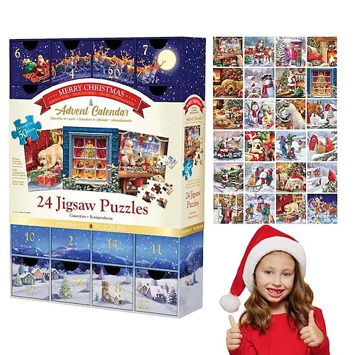 

Weihnachtspuzzle-Adventskalender, süße Feiertagsdekoration, Adventspuzzle, 24 Tage, Lernspielzeug, Weihnachtsgeschenk, Kalender-Puzzle