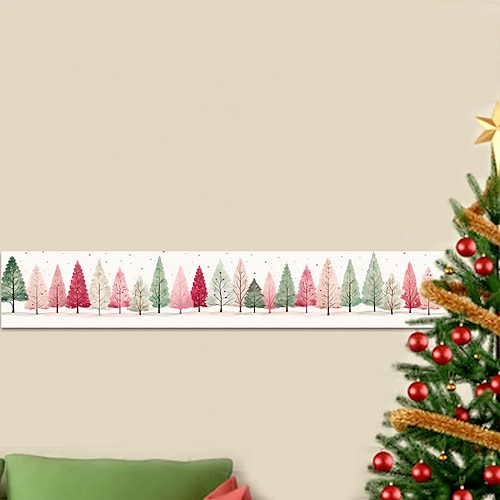 

Weihnachts-Tapetenbordüre, Baum, Taille, Fußleiste, abziehen und aufkleben, selbstklebendes, modernes, wasserdichtes PVC/Vinyl-Wandtattoo für Zimmer, 10 x 240 cm/3,93'' x 94,49''