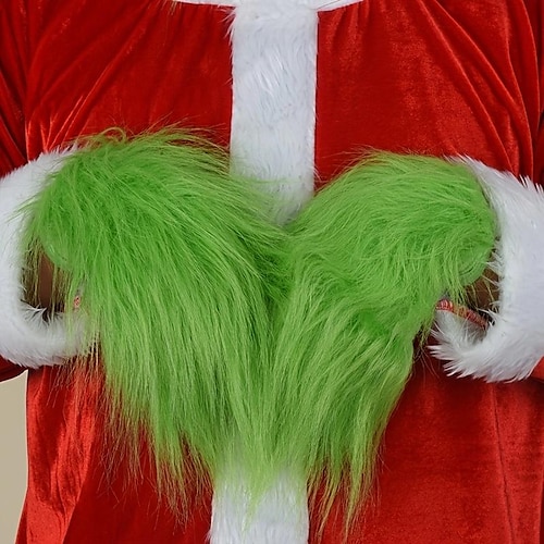 

Guantes navideños de felpa verde, máscara verde, gorro de Papá Noel, pegatinas navideñas, accesorios para disfraces de cosplay de halloween (un par de guantes)