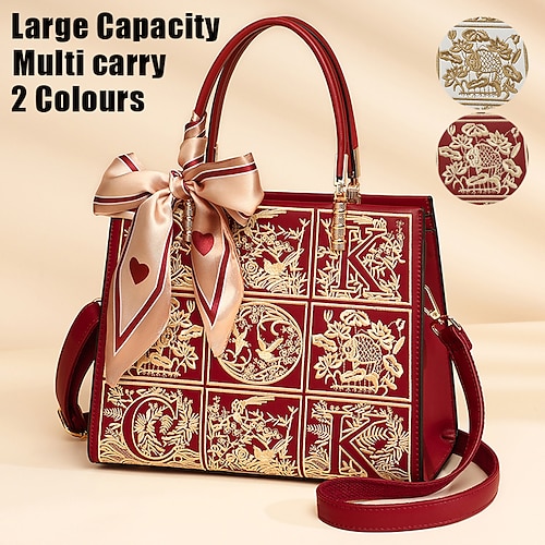 

Mulheres Bolsa de Mão Bolsa crossbody Bolsa de ombro Bolsa Boston Couro PU Festa Natal Diário Bordado Ziper Grande Capacidade Prova-de-Água Durável Côr Sólida Bloco de cor Flor clarete leitoso