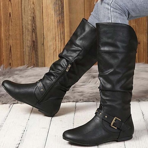 

Damen Stiefel Motorradstiefel Übergrössen Arbeitsschuhe Outdoor Täglich Kniehohe Stiefel Winter Reißverschluss Flacher Absatz Runde Zehe Vintage Brautkleider schlicht Minimalismus Kunstleder