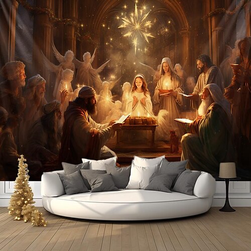 

Christmas Nativity Hanging Tapestry Wall Art Xmas Large Tapestry Mural Decor Photograph Backdrop Blanket Curtain Home Bedroom Living Room Decoration