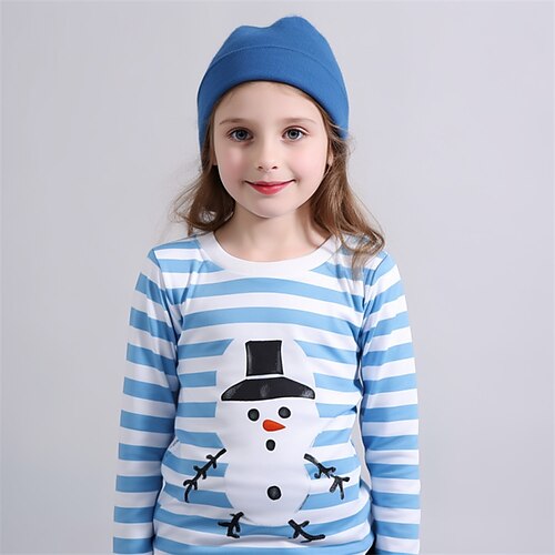 

Weihnachten Mädchen 3D Schneemann Streifen T-Shirt Hemd Langarm 3D-Druck Herbst Winter Aktiv Modisch Kuschelig Polyester kinderkleidung 3-12 Jahre Rundhalsausschnitt Outdoor Casual Täglich Regular Fit
