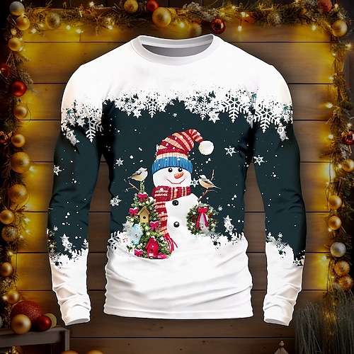 

Gráfico Boneco de Neve Floco de Neve Diário Ao ar livre Casual Homens Impressão 3D Festa Casual Feriado Natal Camiseta Branco Manga Longa Gola Redonda Camisa Primavera Outono Roupa Normal S M L XL