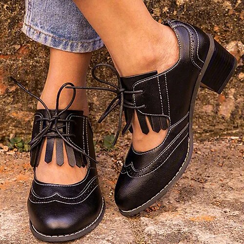 

Damen Absätze Outdoor Bullock Schuhe Übergrössen Hochzeit Party Täglich Blockabsatz Spitze Zehe Vintage Modisch luxuriös Wildleder Schnürsenkel Feste Farbe Schwarz