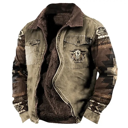 

Tribal Impression bandana Rétro Vintage Tribal Homme Veste sherpa Manteau Sport Loisir Usage quotidien Sortie Automne hiver Col rabattu manche longue Marron S M L Polyester Veste