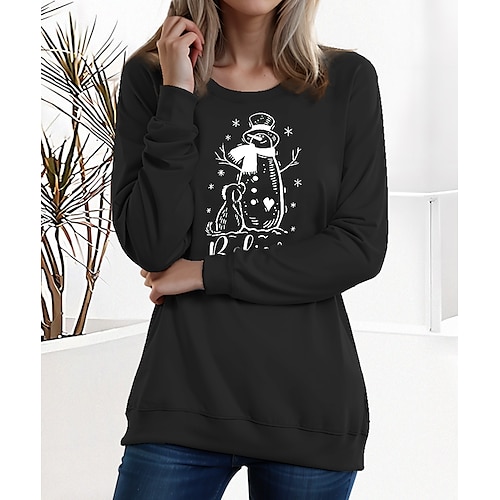 

Women's Pullover Christmas Sweatshirt Sportswear Festival Print Black Pink Red Snowman Party Christmas Round Neck Long Sleeve Top Micro-elastic Fall Winter