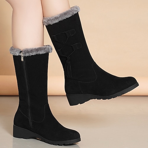 

Mujer Botas Botas de nieve Diario Forrado con Lana Botas a media pierna Tacón Cuña Dedo redondo Felpa Casual Confort Ante Sintético Cremallera Color sólido Vino Negro