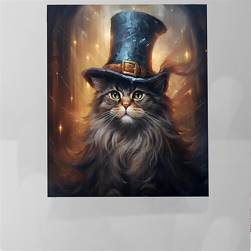 

Póster de lámpara fluorescente, estampado de gato con sombrero loco, impresiones en lienzo enrollado - impresiones de arte moderno para vacaciones