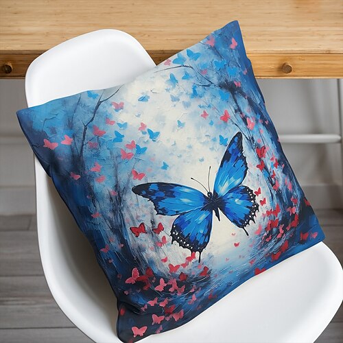 

Funda de almohada de doble cara con mariposa azul, 1 unidad, funda de cojín cuadrada decorativa suave, funda de almohada para dormitorio, sala de estar, sofá, silla