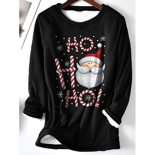 

Mujer Pull-over Sudadera navideña Vellón Borroso Teddy Estampado Negro Papá Noel Navidad Casual Escote Redondo Manga Larga Top Microelástico Otoño invierno