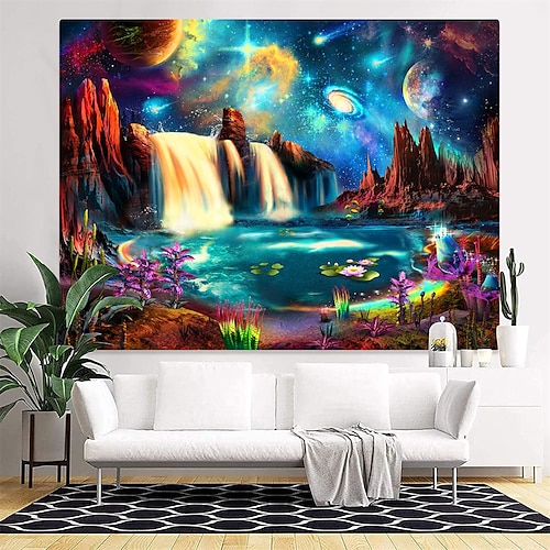 

Schwarzlicht-Wandteppich, UV-reaktiv, leuchtet im Dunkeln, trippy Wasserfall, Pilz, neblige Naturlandschaft, hängender Wandteppich, Wandkunst-Wandbild für Wohnzimmer, Schlafzimmer