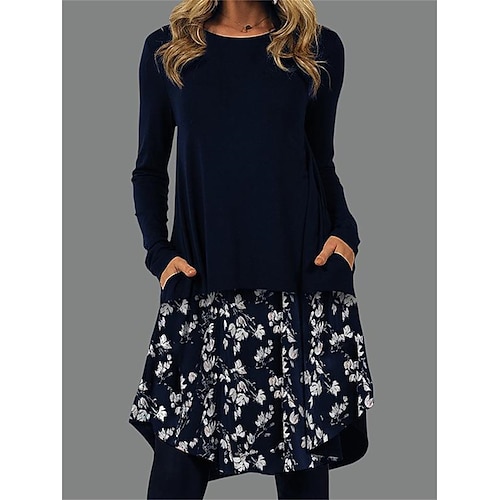 

Tenue décontractée Robe ethnique Robe imprimée Femme Animal Floral Poche Imprimer Col Ras du Cou Mode Ethnique Extérieur du quotidien manche longue Ample Noir Rose Claire bleu marine Automne Hiver S