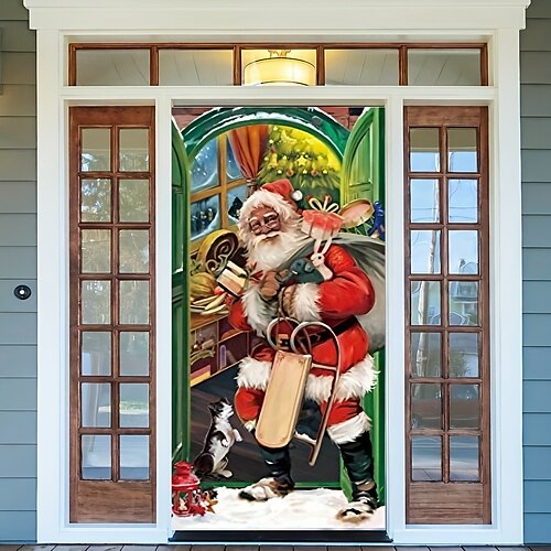 

Weihnachts-Santa-Türabdeckungen, Türteppich, Türvorhang, Dekoration, Weihnachtshintergrund, Türbanner für die Haustür, Weihnachten, Urlaub, Party-Dekoration, Zubehör