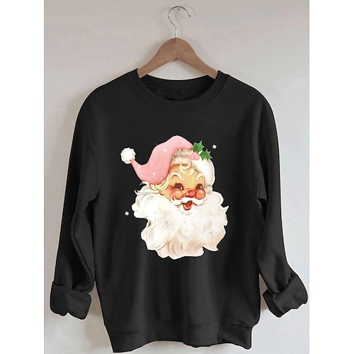 

Mujer Pull-over Sudadera navideña Ropa deportiva Festival Negro Blanco Rosa Papá Noel Navidad Casual Escote Redondo Manga Larga Top Microelástico Otoño invierno