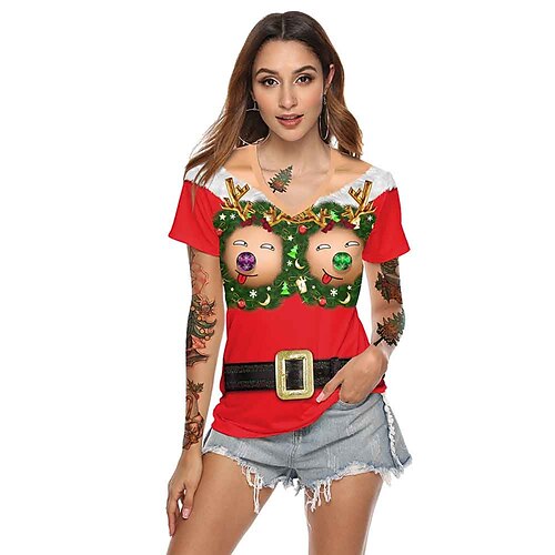 

Noël Manches Ajustées Dessin Animé Manga Imprime Art graphique Drôle Tee-shirt Pour Homme Femme Unisexe Adulte Impression 3D 100 % Polyester Soirée Festival