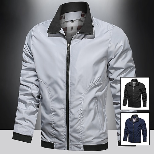 

Hombre Chaqueta ligera Chaqueta de bombardero Exterior Ropa Cotidiana Templado Otoño Invierno Plano Moda Ropa de calle Diseño Regular Negro Azul Oscuro Gris Chaquetas