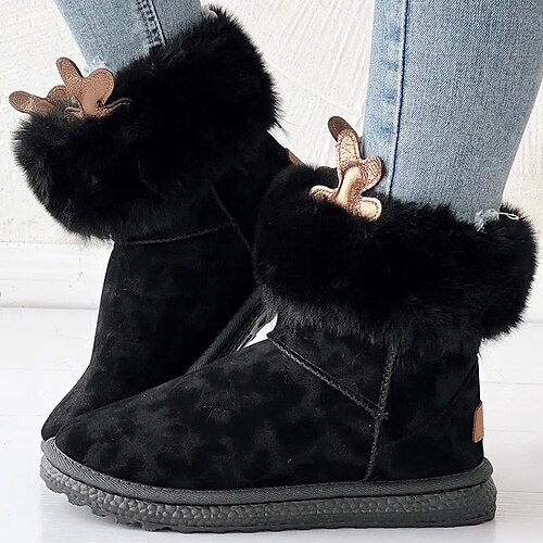 

Women's Boots Snow Boots Winter Boots Outdoor Christmas Work Fleece Lined Booties Ankle Boots Winter Flat Heel Round Toe Vintage Fashion Basic Suede Loafer Solid Color Black White