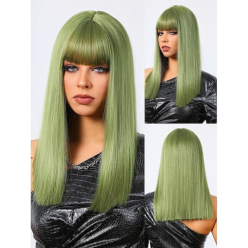 

Perruque synthétique verte droite de longueur moyenne avec frange, perruque synthétique vert clair pour femmes, perruque de cheveux coupés colorés, perruques de cosplay de noël pour fête quotidienne