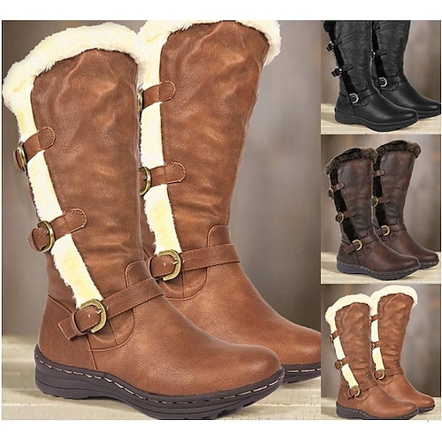 

Damen Stiefel Schneestiefel Übergrössen Winterstiefel Outdoor Arbeit Klub Innenfutter aus Fleece Stiefel mit mittlerer Wade Keilabsatz Runde Zehe Vintage Modisch Elegant Wandern Kunstleder Halbschuhe