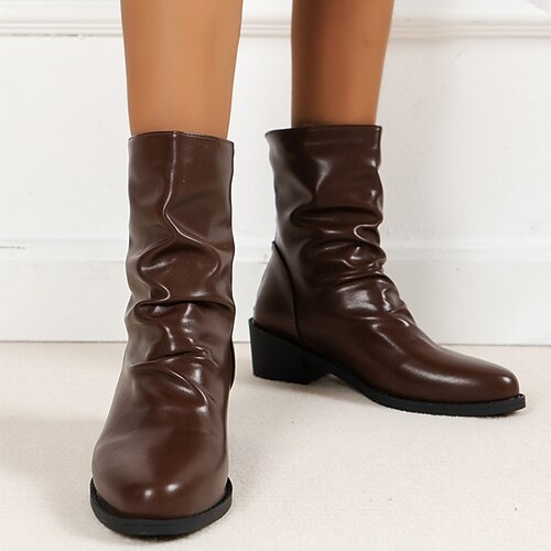 

Mujer Botas Botas holgadas Tallas Grandes Exterior Diario Botines Botines Talón de bloque Tacón Cuadrado Dedo Puntiagudo Vintage Clásico Casual PU Mocasín Color sólido Negro Marrón