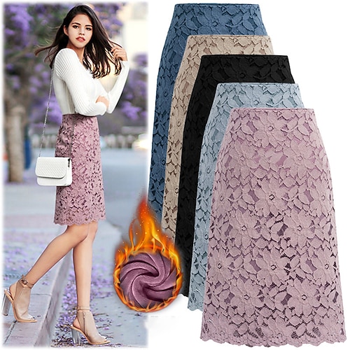 

saia feminina uma linha bodycon preto rosa azul cáqui saias inverno renda moda escritório rua diariamente s m l