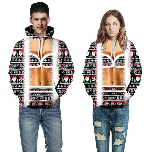 

Papá Noel Suéter de navidad Sudadera Pullover Estampado Bolsillo delantero Gráfico Sudadera Para Hombre Mujer Unisexo Adulto Impresión 3D 100% Poliéster Fiesta