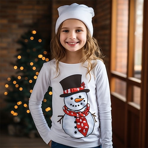 

Noël Fille 3D Bonhomme de neige Tee-shirts Chemise manche longue 3D effet Automne Hiver Actif Mode Le style mignon Polyester Enfants 3-12 ans Col Ras du Cou Extérieur Casual du quotidien Standard