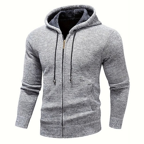 

Men's Cardigan Sweater Zip Sweater Sweater Jacket Fleece Sweater Cropped Sweater Ribbed Knit Regular Zipper Side Pockets Plain Hooded Hoodie Warm Ups Casual Daily Wear Clothing Apparel Fall Winter