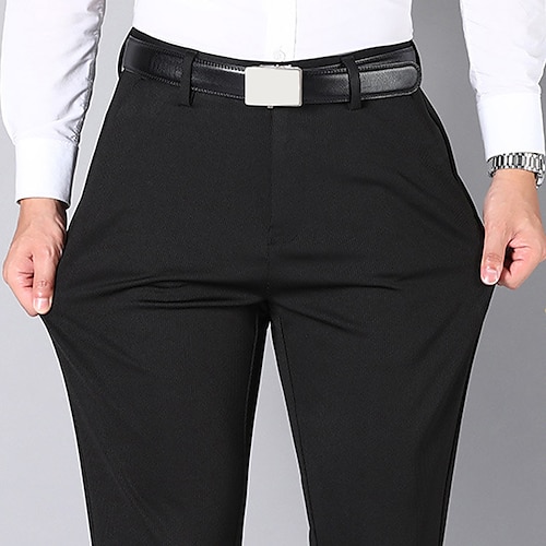 

Men's Dress Pants Trousers Chinos Pocket Plain Comfort Breathable Wedding Business Casual Fashion Formal Black Navy Blue Stretchy