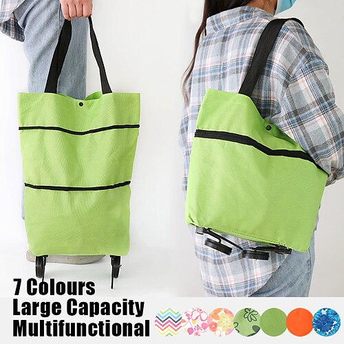 

fourre-tout pour femme sac de courses polyvalent rétractable sac de rangement à roulettes tissu oxford courses en plein air quotidien grande capacité imperméable pliable couleur unie géométrique fleur