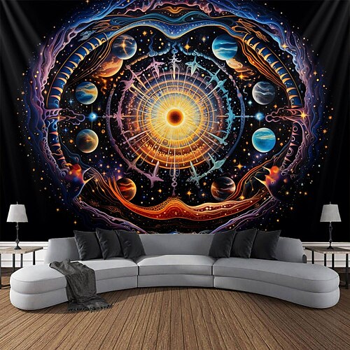 

Universe Bigbang Blacklight Tapestry UV Reactive Glow in the Dark Trippy Misty Planet Hanging Tapestry Wall Art Mural for Living Room Bedroom