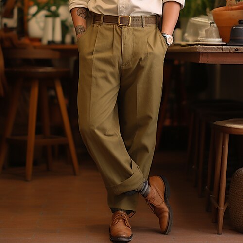 

Homme Pantalon Chino Pantalon chino Poche Plein Confort Respirable Extérieur du quotidien Sortie Mélange de Coton Mode Décontractées Kaki