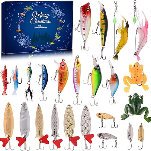 

2023 calendário do advento do natal para pesca, conjunto de 24 iscas de pesca, presente de natal para adultos