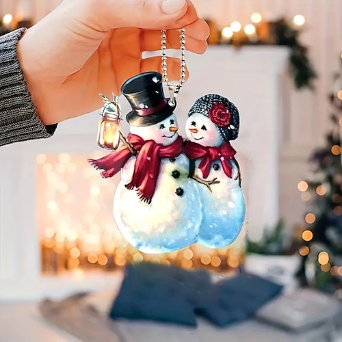 

1pc Christmas Decorations,2D Acrylic Snowman Car Rearview Mirror Decorations, Holiday Event Decorations