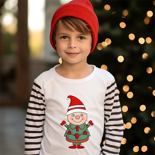 

Noël Garçon 3D Bande dessinée marinière Tee-shirts Chemise manche longue 3D effet Automne Hiver Sportif Mode Vêtement de rue Polyester Enfants 3-12 ans Col Ras du Cou Extérieur Casual du quotidien