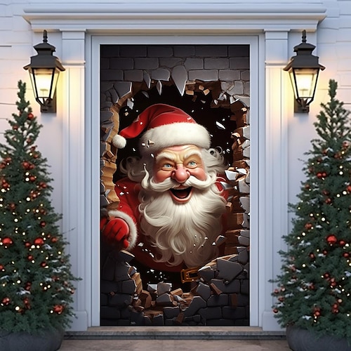 

Christmas Santa Breaking Wall Door Covers Door Tapestry Door Curtain Decoration Xmas Backdrop Door Banner for Front Door Christmas Holiday Party Decor Supplies
