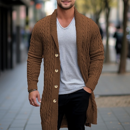 

Men's Sweater Cardigan Sweater Cable Knit Tunic Knitted Plain Shawl Collar Warm Ups Modern Contemporary Daily Wear Going out Clothing Apparel Winter Autumn Black Camel M L XL