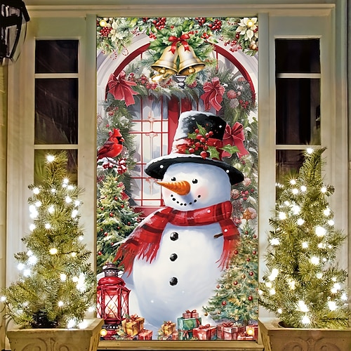

Christmas Snowman Door Covers Door Tapestry Door Curtain Decoration Xmas Backdrop Door Banner for Front Door Christmas Holiday Party Decor Supplies