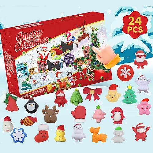 

24 peças brinquedos moles do calendário do advento, lindos alces de papai noel, decorações de contagem regressiva para feriados, meia de natal, alce, boneco de neve, papai noel, mochi, animal,